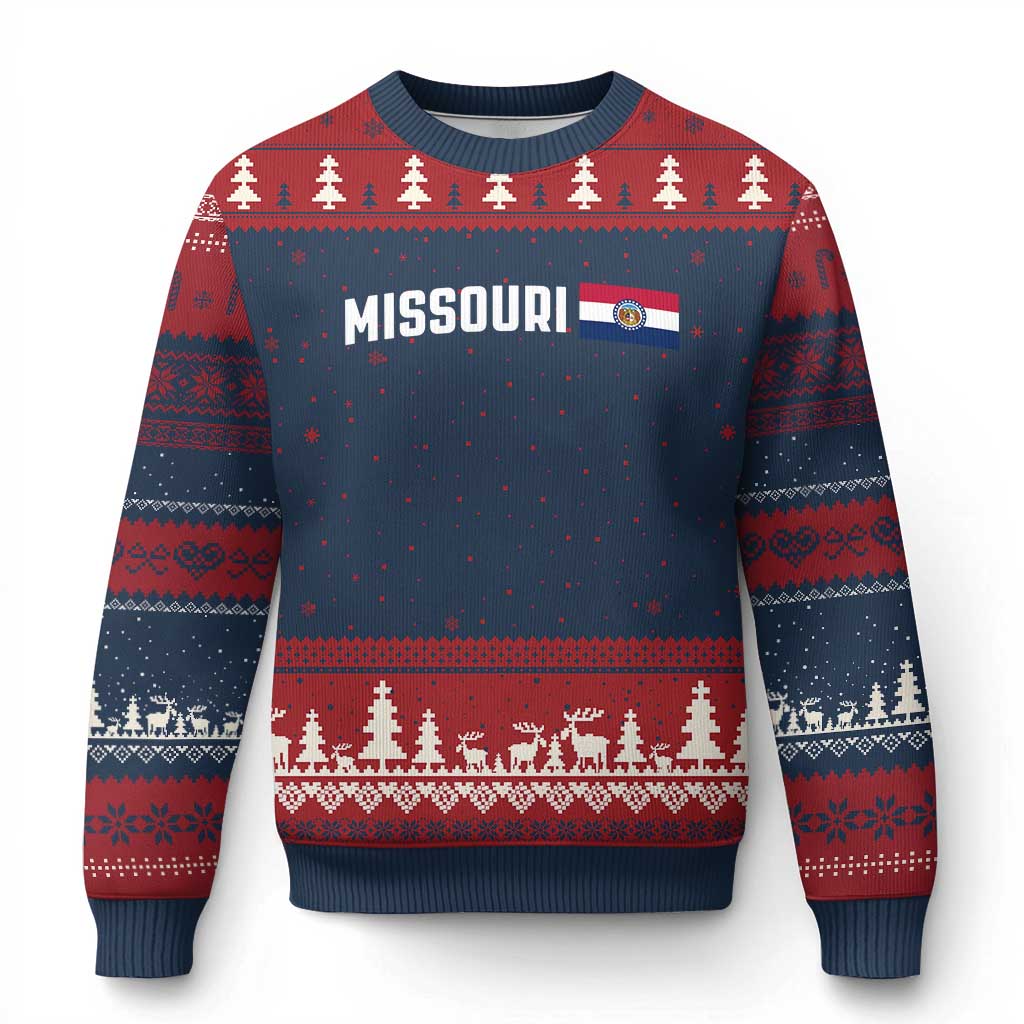 Missouri Missourian MO State Flag Ugly Christmas Sweater TS14 Navy Red Print Your Wear