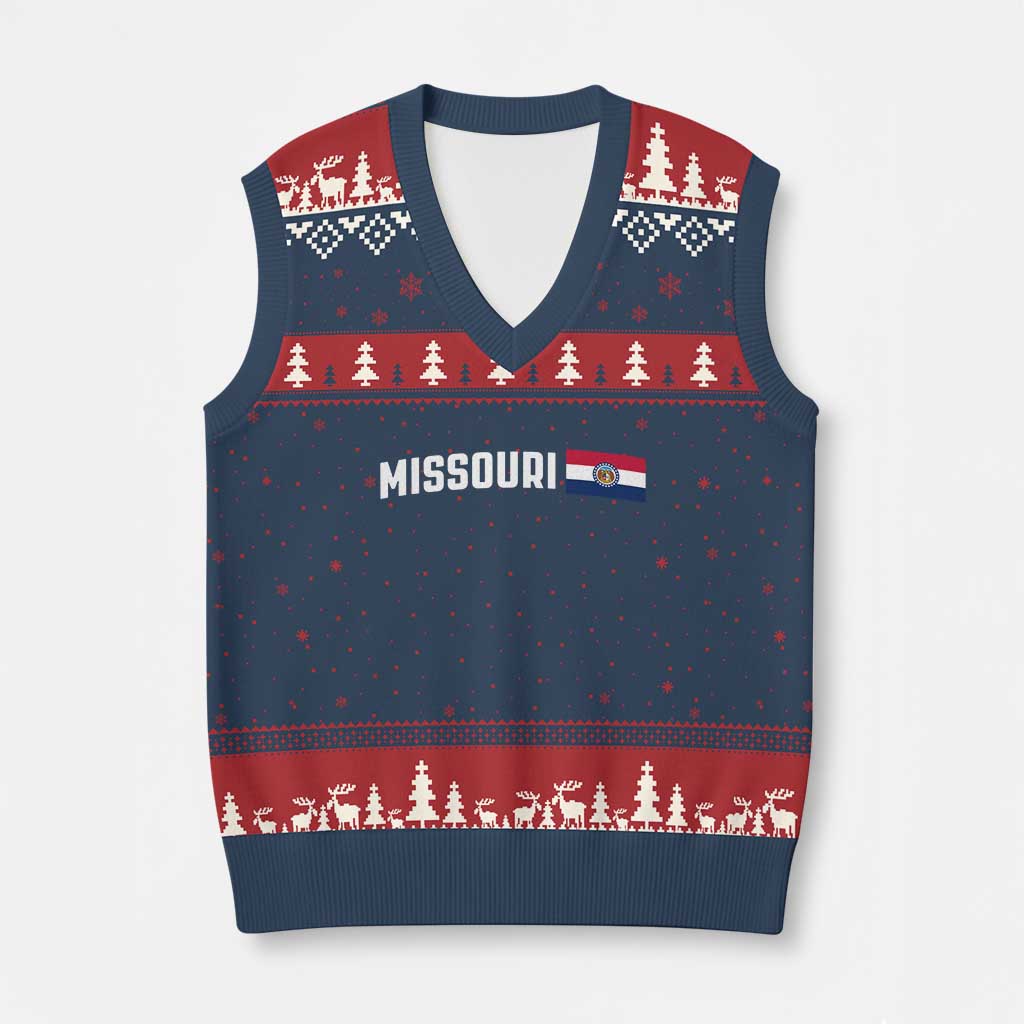 Missouri Missourian MO State Flag V-Neck Knit Sweater Vest TS14 Navy Red Print Your Wear
