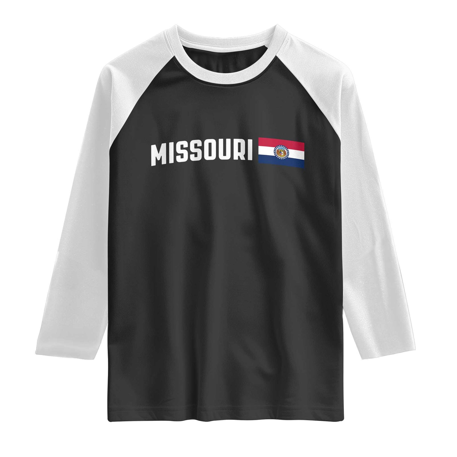 Missouri Missourian MO State Flag Raglan Shirt TS14 Black White Print Your Wear