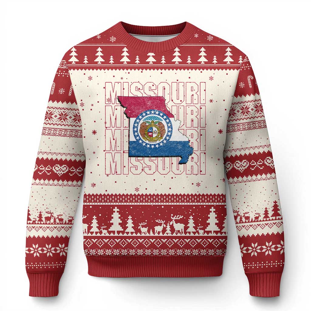 Missouri Flag Map State Distressed Ugly Christmas Sweater TS14 Beige Red Print Your Wear