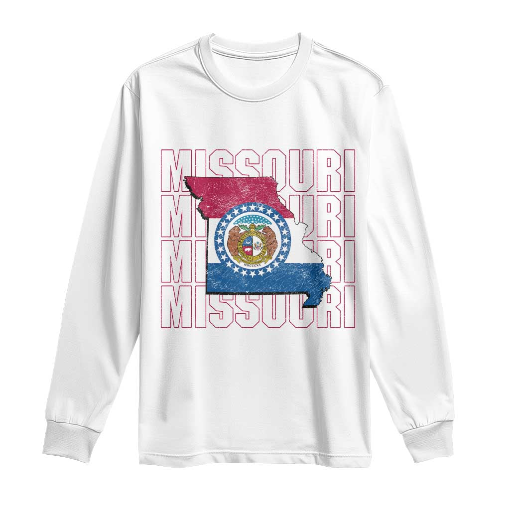 Missouri Flag Map State Distressed Long Sleeve Shirt TS14 White Print Your Wear
