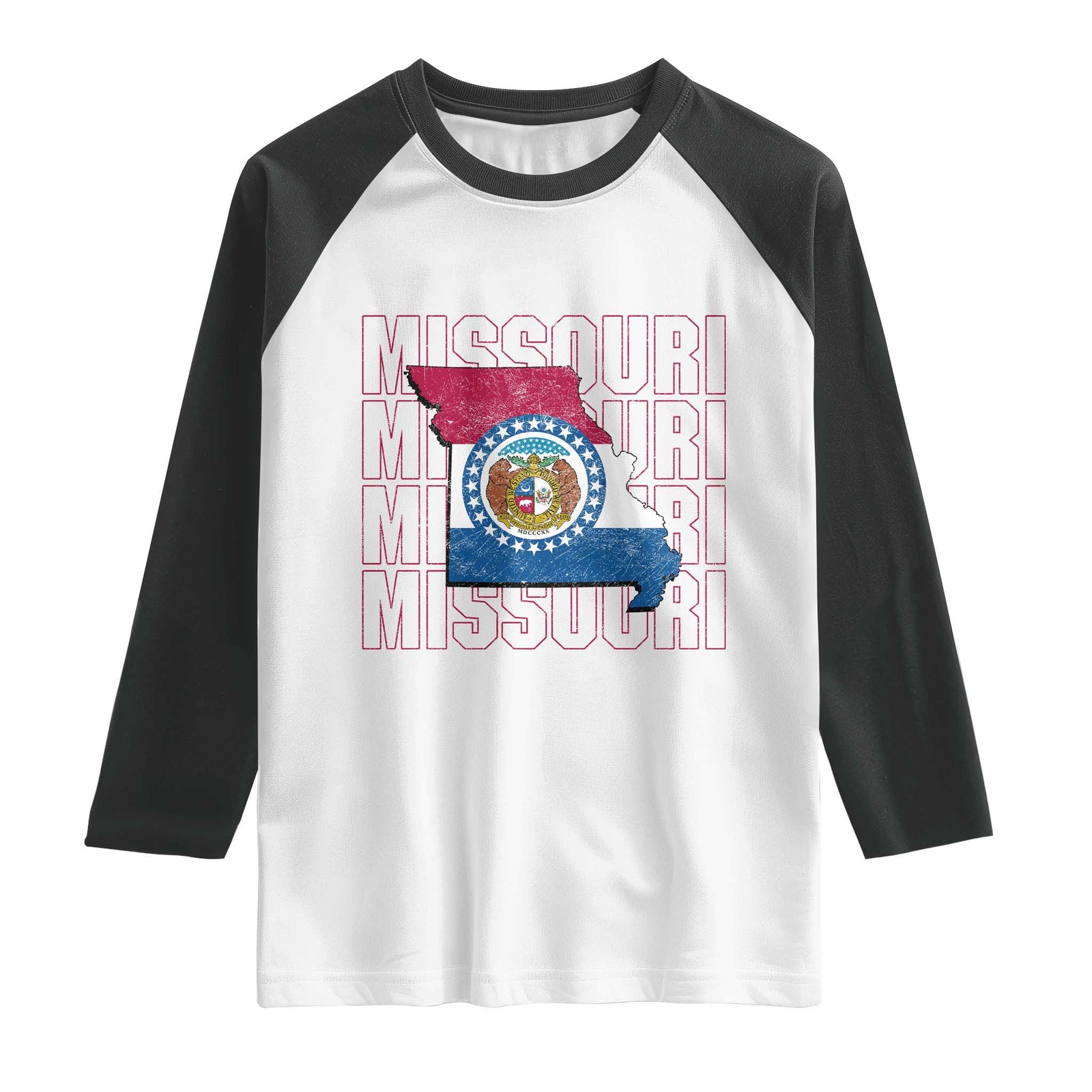 Missouri Flag Map State Distressed Raglan Shirt TS14 White Black Print Your Wear