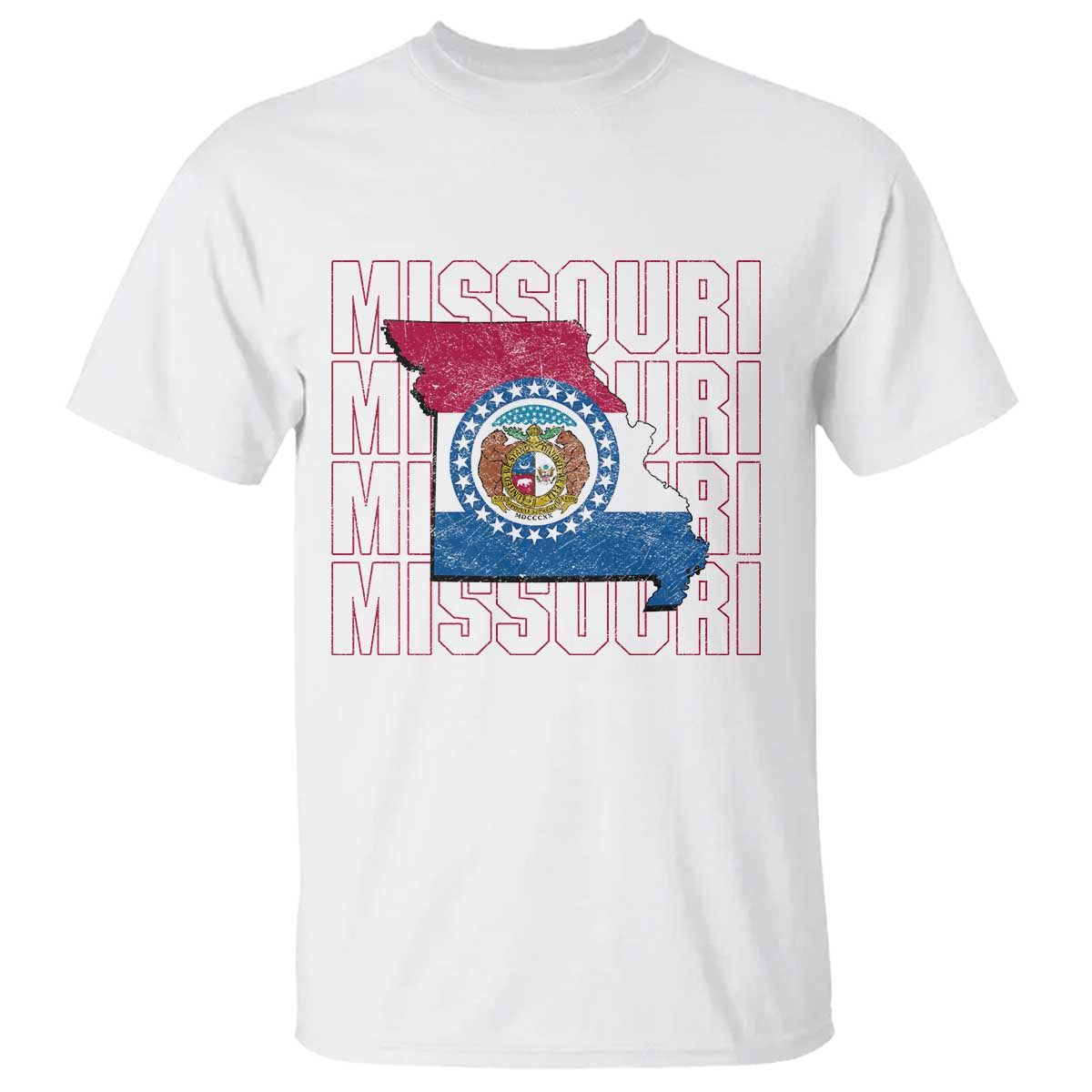 Missouri Flag Map State Distressed T Shirt TS14 White Print Your Wear