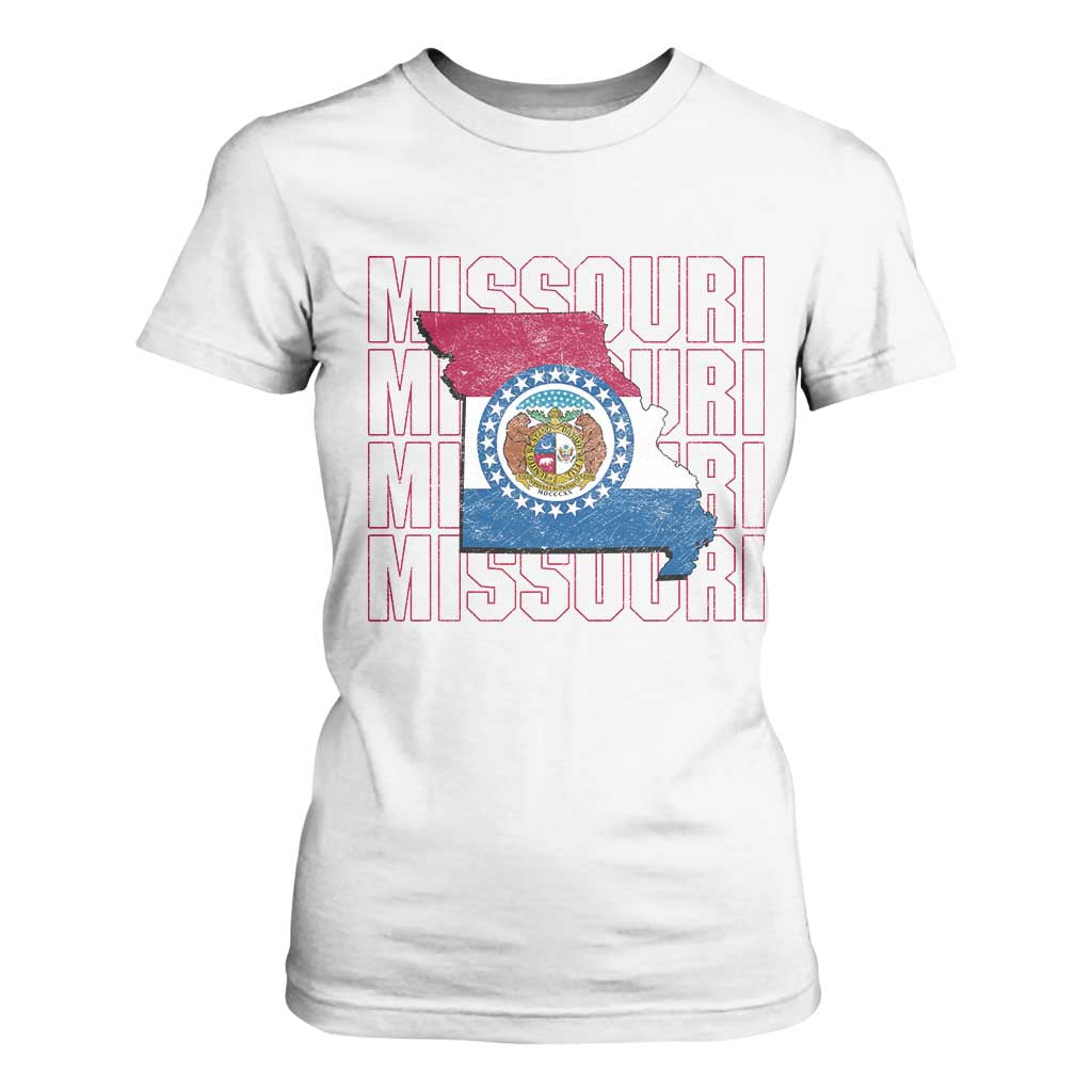 Missouri Flag Map State Distressed T Shirt For Women TS14 White Print Your Wear
