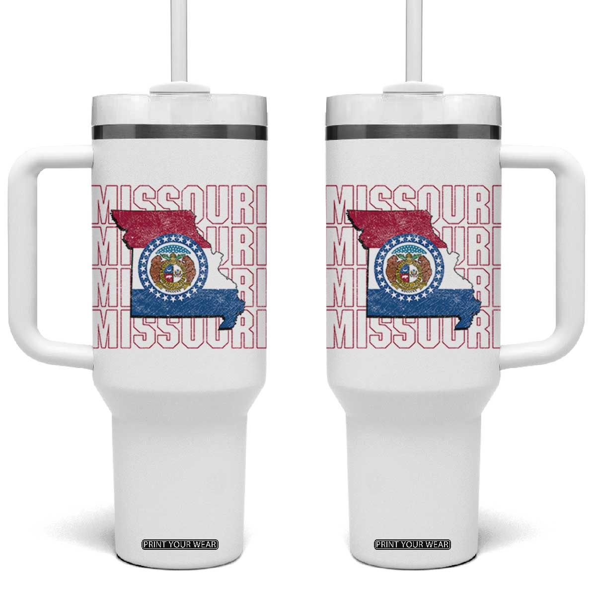 Missouri Flag Map State Distressed Tumbler With Handle TS14 One Size: 40 oz White Print Your Wear