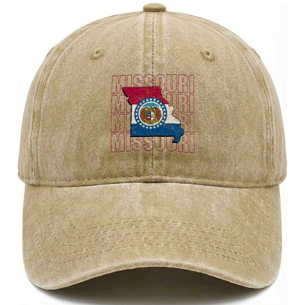 Missouri Flag Map State Distressed Washed Cotton Baseball Cap TS14 Print Your Wear