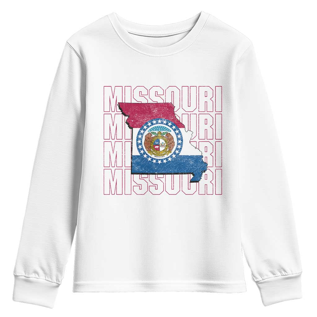 Missouri Flag Map State Distressed Youth Sweatshirt TS14 White Print Your Wear