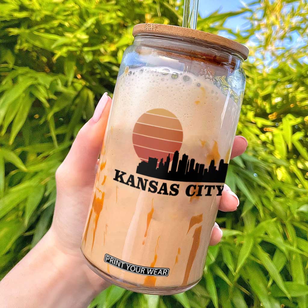 Kansas City Missouri Retro 80s Style Glass Can TS14 White Print Your Wear