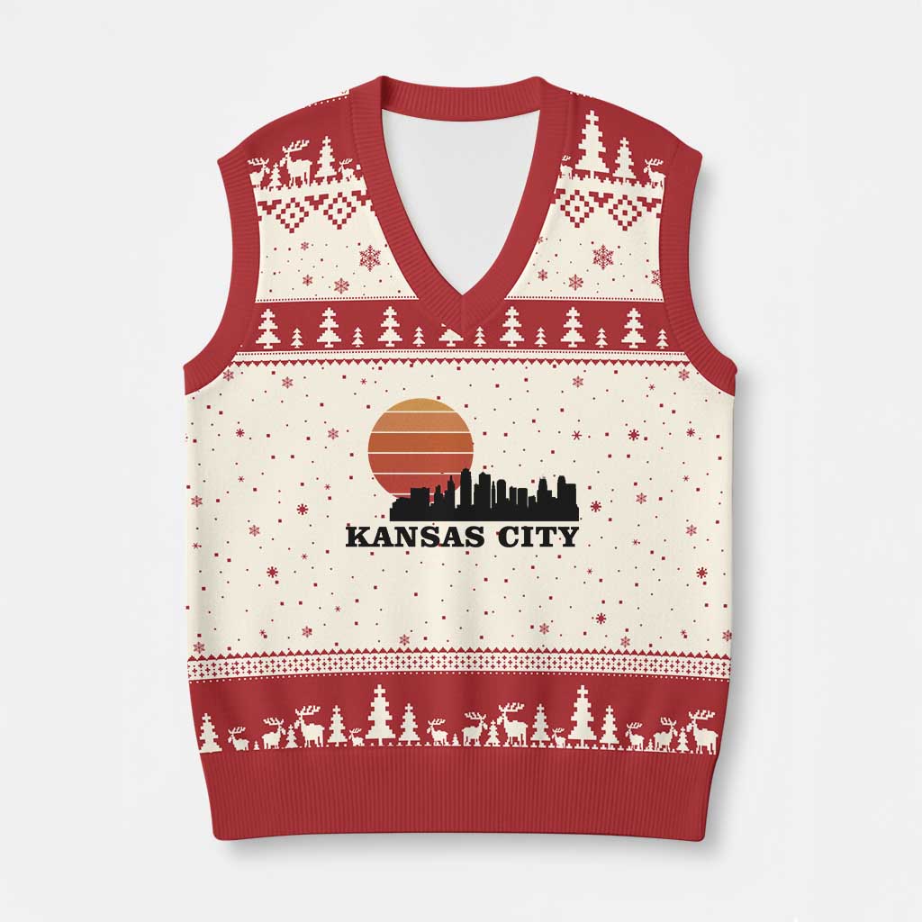 Kansas City Missouri Retro 80s Style V-Neck Knit Sweater Vest TS14 Beige Red Print Your Wear