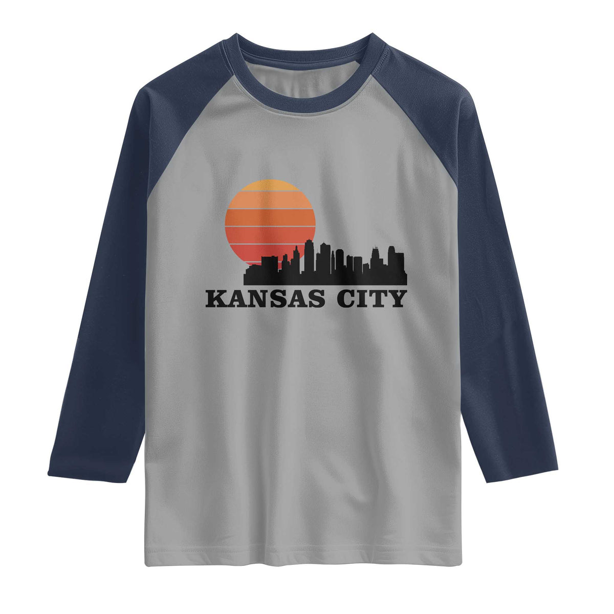 Kansas City Missouri Retro 80s Style Raglan Shirt TS14 Sport Gray Navy Print Your Wear