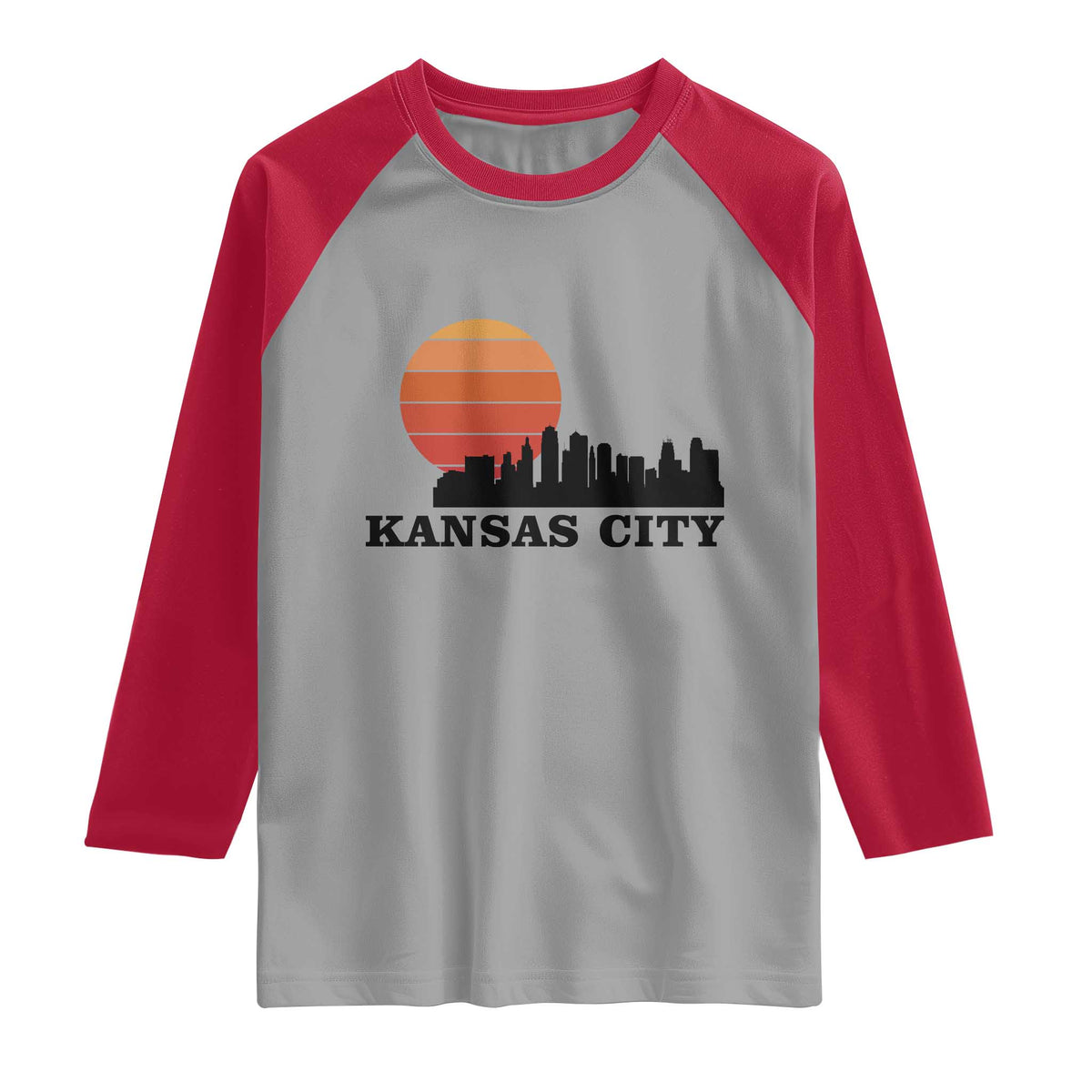 Kansas City Missouri Retro 80s Style Raglan Shirt TS14 Sport Gray Red Print Your Wear