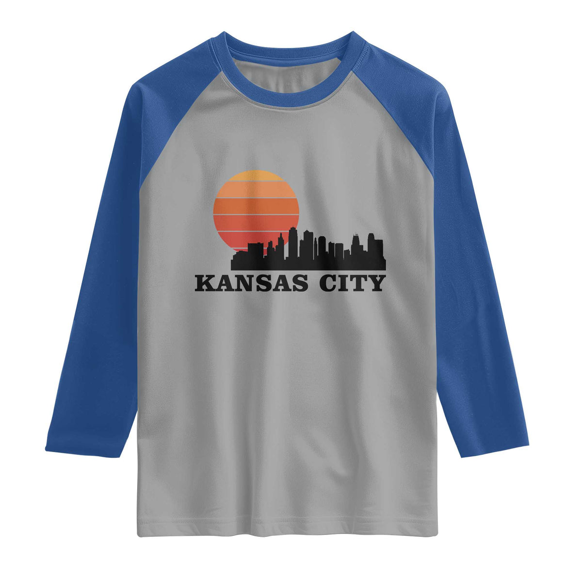 Kansas City Missouri Retro 80s Style Raglan Shirt TS14 Sport Gray Royal Print Your Wear