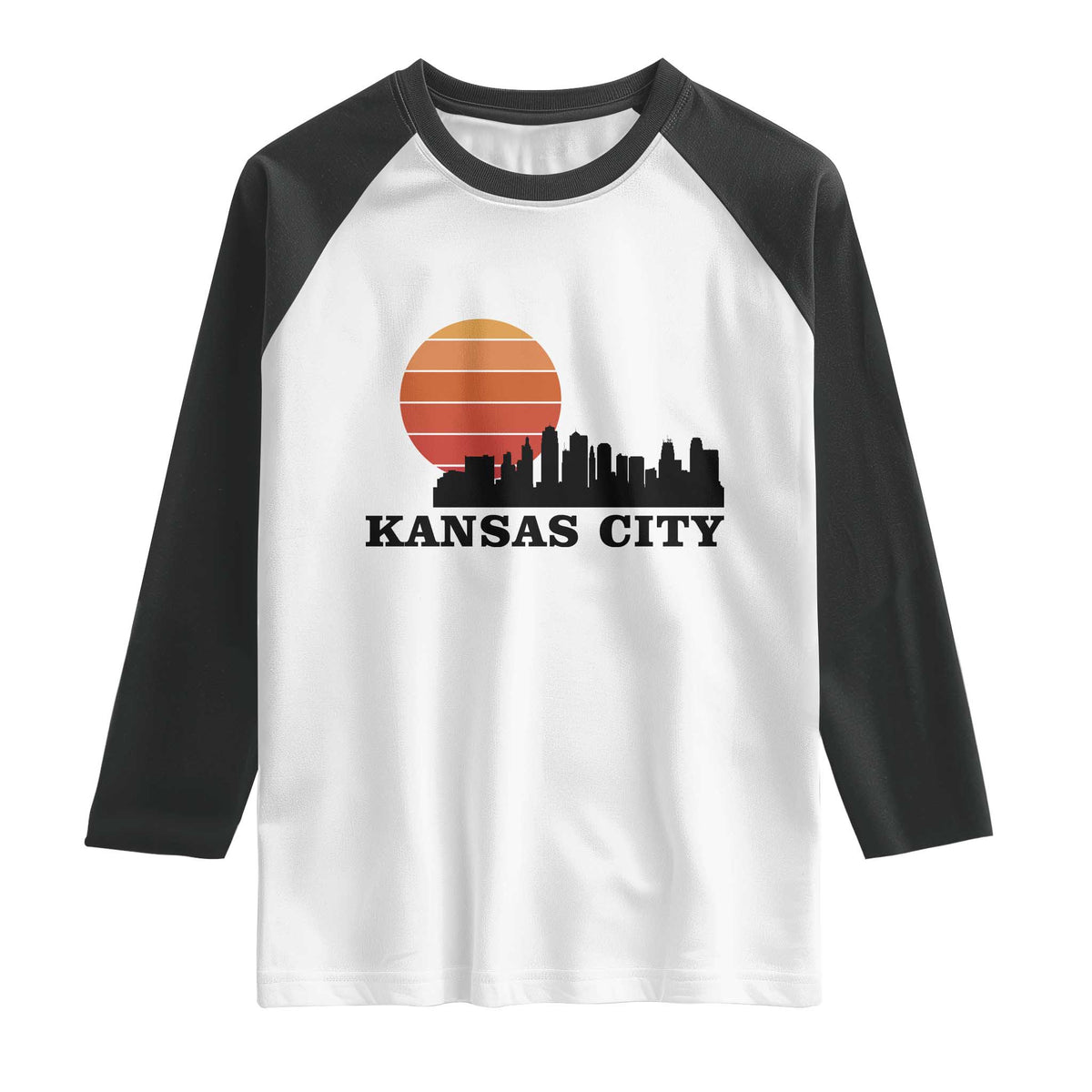 Kansas City Missouri Retro 80s Style Raglan Shirt TS14 White Black Print Your Wear