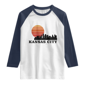 Kansas City Missouri Retro 80s Style Raglan Shirt TS14 White Navy Print Your Wear
