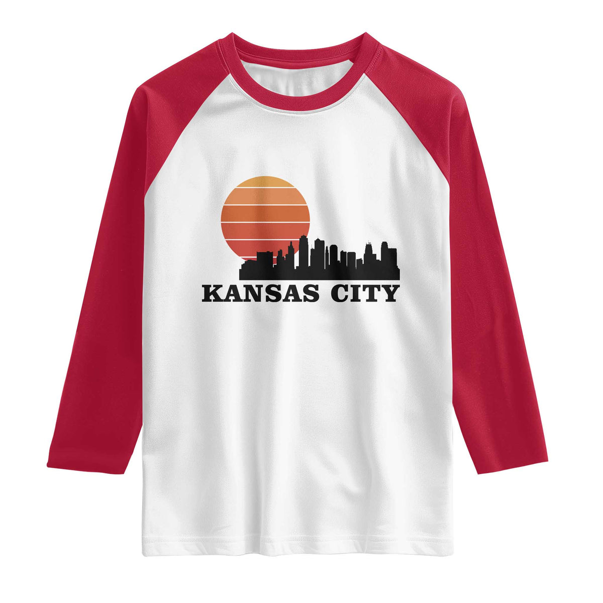 Kansas City Missouri Retro 80s Style Raglan Shirt TS14 White Red Print Your Wear