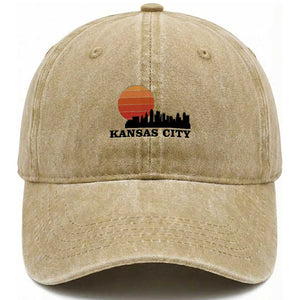 Kansas City Missouri Retro 80s Style Washed Cotton Baseball Cap TS14 Print Your Wear