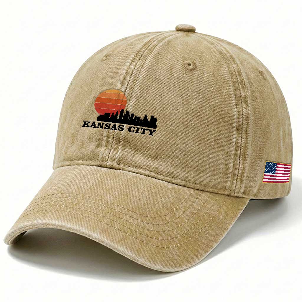 Kansas City Missouri Retro 80s Style Washed Cotton Baseball Cap TS14 Print Your Wear