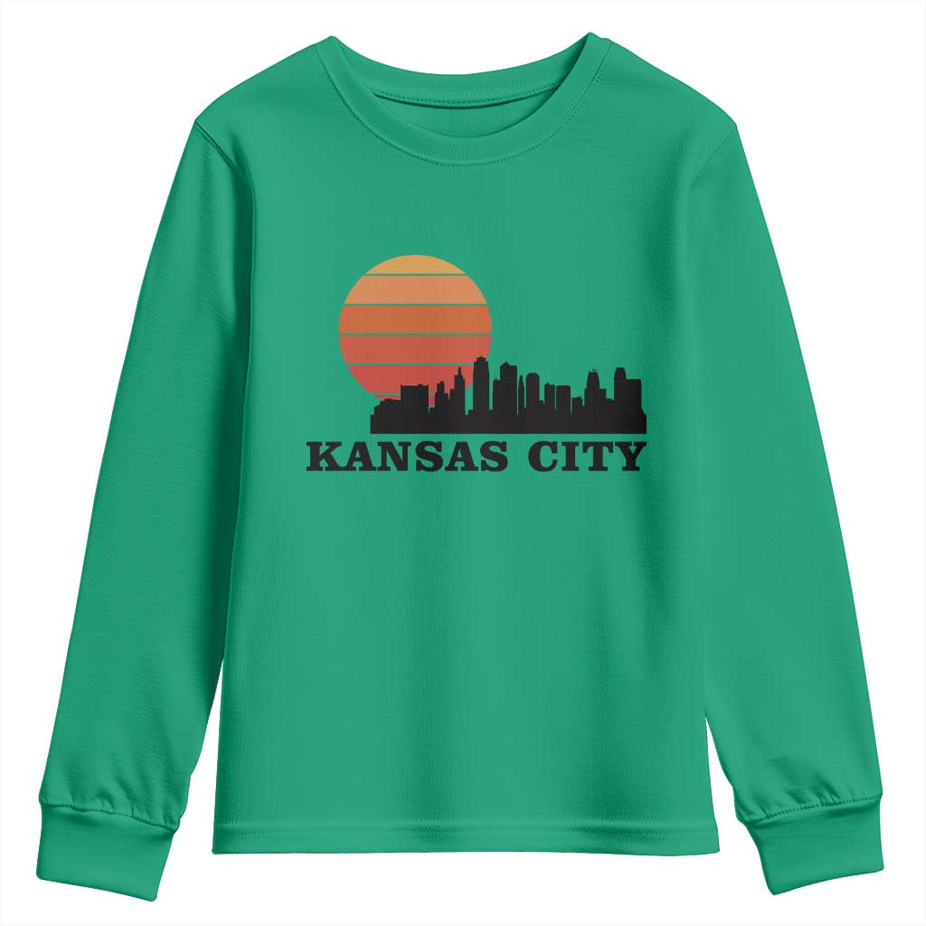 Kansas City Missouri Retro 80s Style Youth Sweatshirt TS14 Irish Green Print Your Wear