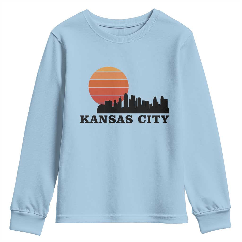 Kansas City Missouri Retro 80s Style Youth Sweatshirt TS14 Light Blue Print Your Wear