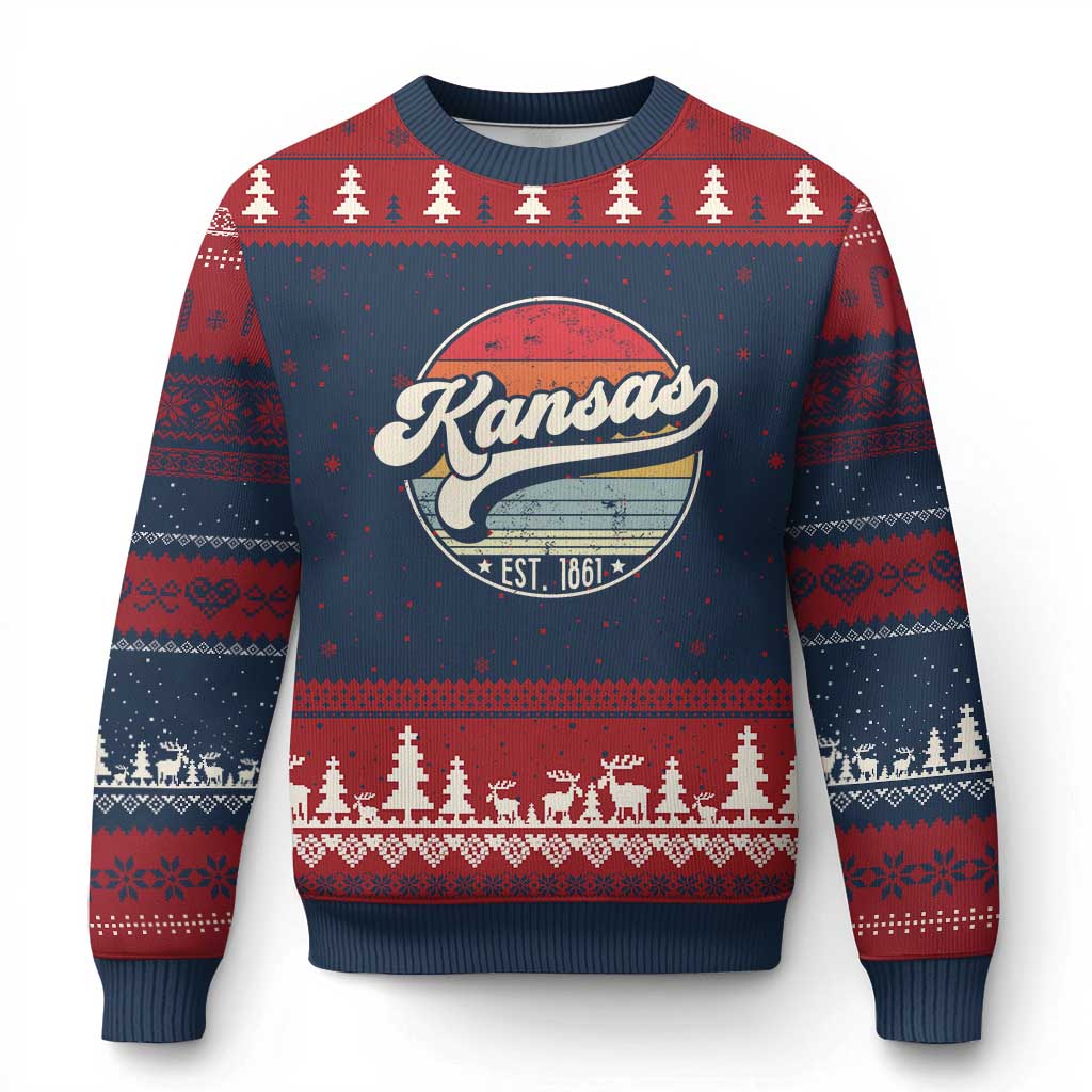Kansas City Missouri Retro 80s Established 1861 Ugly Christmas Sweater TS14 Navy Red Print Your Wear