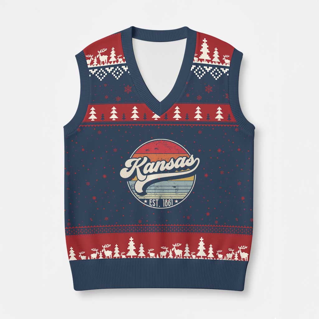 Kansas City Missouri Retro 80s Established 1861 V-Neck Knit Sweater Vest TS14 Navy Red Print Your Wear