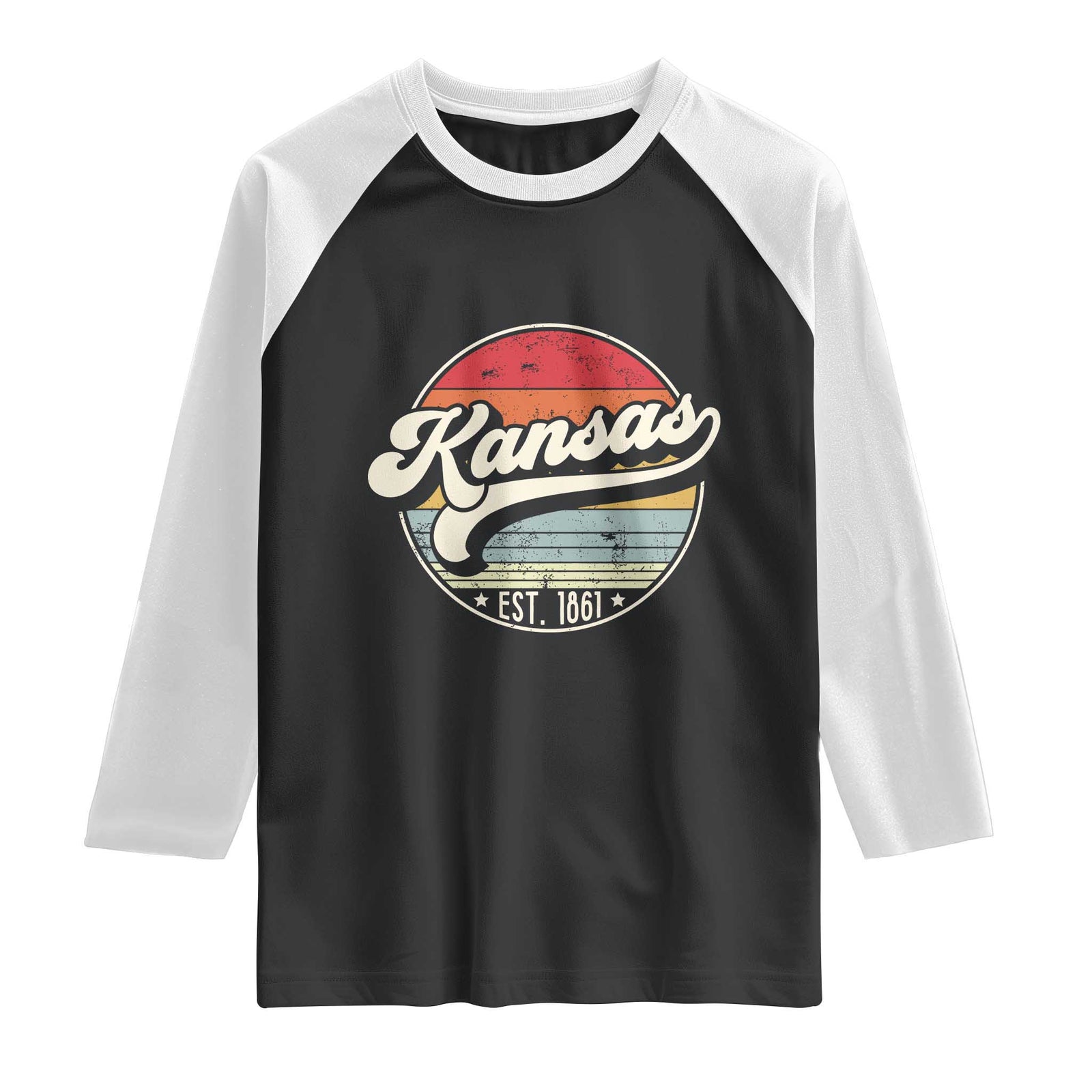 Kansas City Missouri Retro 80s Established 1861 Raglan Shirt TS14 Black White Print Your Wear