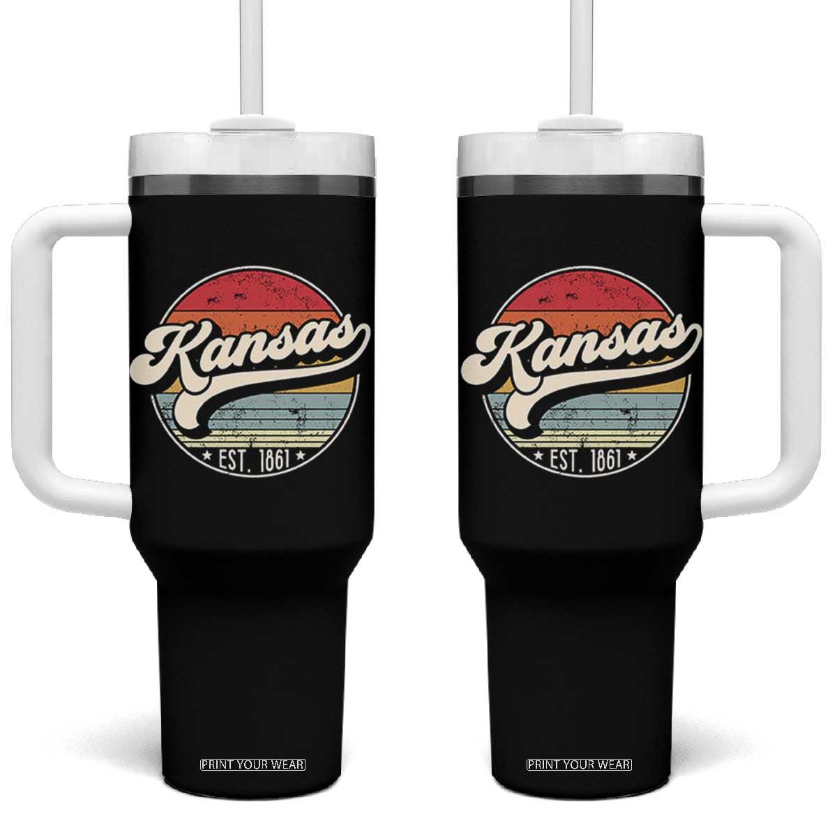 Kansas City Missouri Retro 80s Established 1861 Tumbler With Handle TS14 One Size: 40 oz Black Print Your Wear