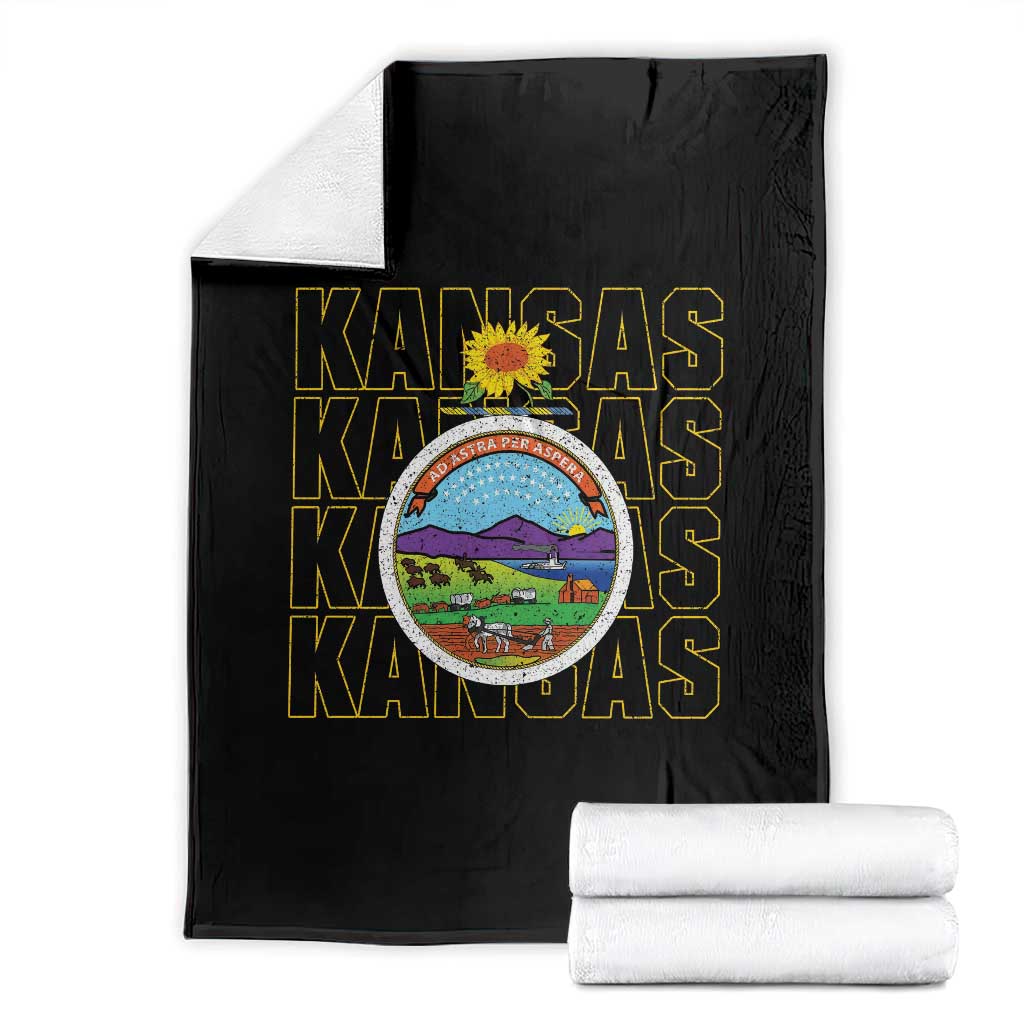 Retro Kansas Flag Vintage KS Souvenir Throw Blanket TS14 Black Print Your Wear