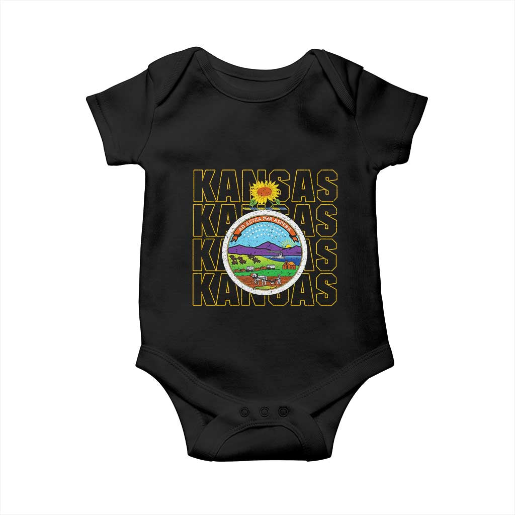Retro Kansas Flag Vintage KS Souvenir Baby Onesie TS14 Black Print Your Wear
