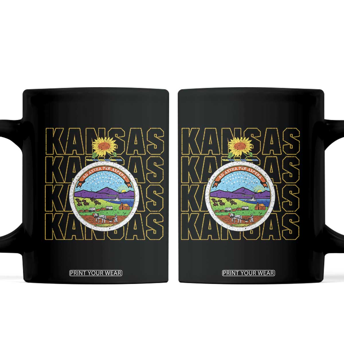 Retro Kansas Flag Vintage KS Souvenir Coffee Mug TS14 Black Print Your Wear