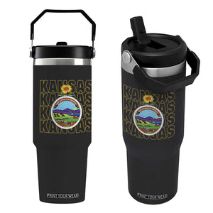 Retro Kansas Flag Vintage KS Souvenir Flip Straw Tumbler TS14 One Size: 30 oz Black Print Your Wear