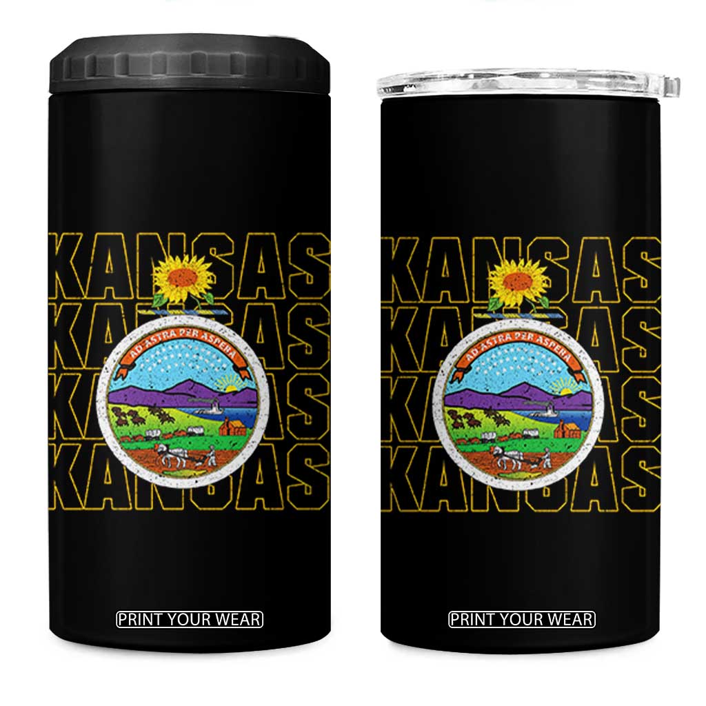 Retro Kansas Flag Vintage KS Souvenir 4 in 1 Can Cooler Tumbler TS14 One Size: 16 oz Black Print Your Wear