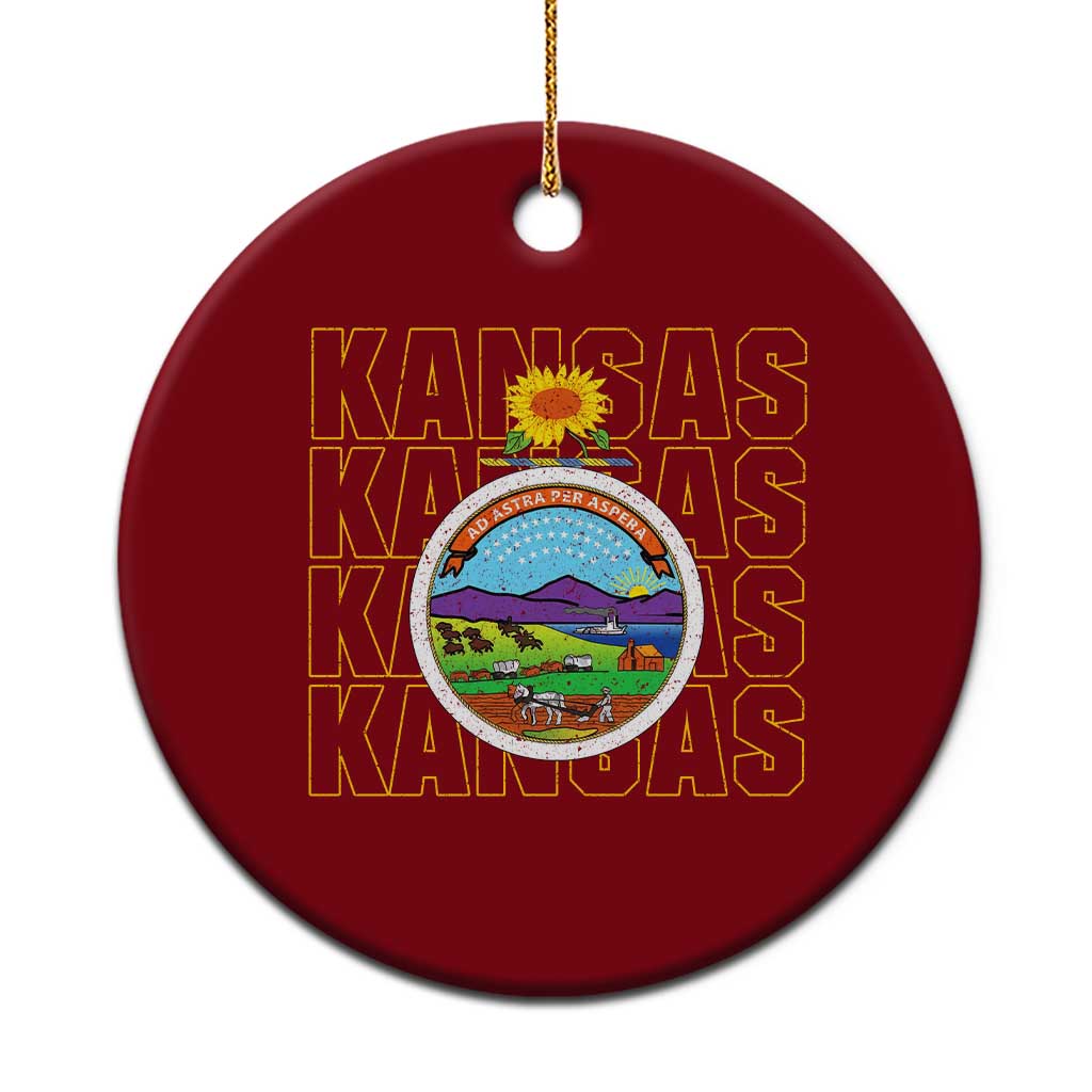Retro Kansas Flag Vintage KS Souvenir Ceramic Ornament TS14 1pc Red Print Your Wear