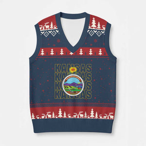 Retro Kansas Flag Vintage KS Souvenir V-Neck Knit Sweater Vest TS14 Navy Red Print Your Wear