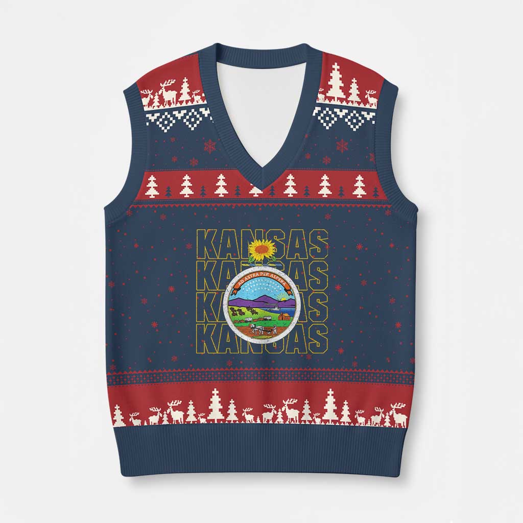 Retro Kansas Flag Vintage KS Souvenir V-Neck Knit Sweater Vest TS14 Navy Red Print Your Wear