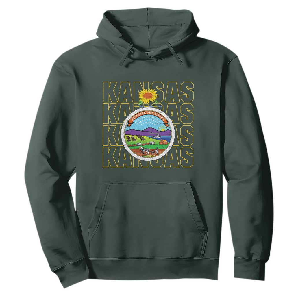 Retro Kansas Flag Vintage KS Souvenir Hoodie TS14 Dark Forest Green Print Your Wear