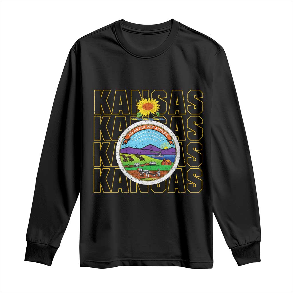 Retro Kansas Flag Vintage KS Souvenir Long Sleeve Shirt TS14 Black Print Your Wear
