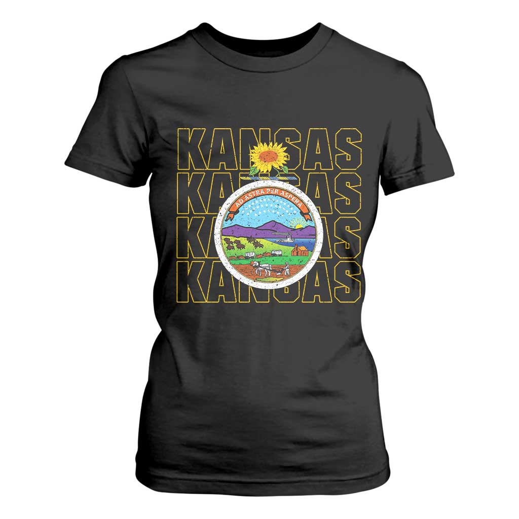 Retro Kansas Flag Vintage KS Souvenir T Shirt For Women TS14 Black Print Your Wear