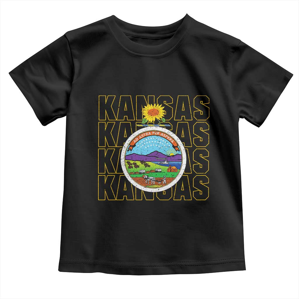 Retro Kansas Flag Vintage KS Souvenir Toddler T Shirt TS14 Black Print Your Wear