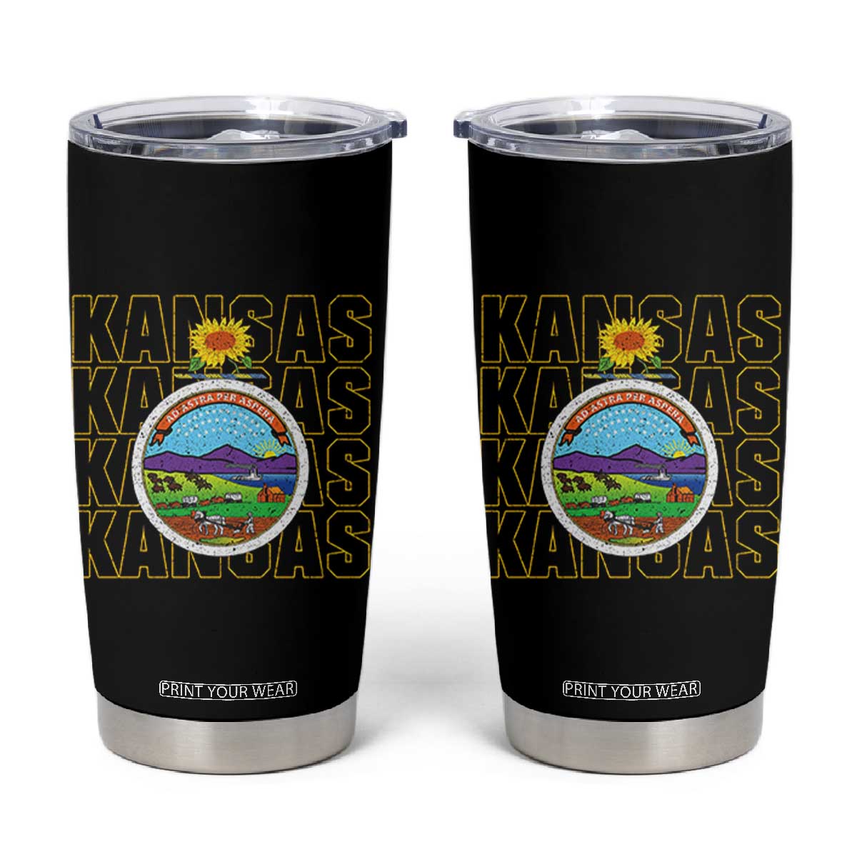 Retro Kansas Flag Vintage KS Souvenir Tumbler Cup TS14 Black Print Your Wear