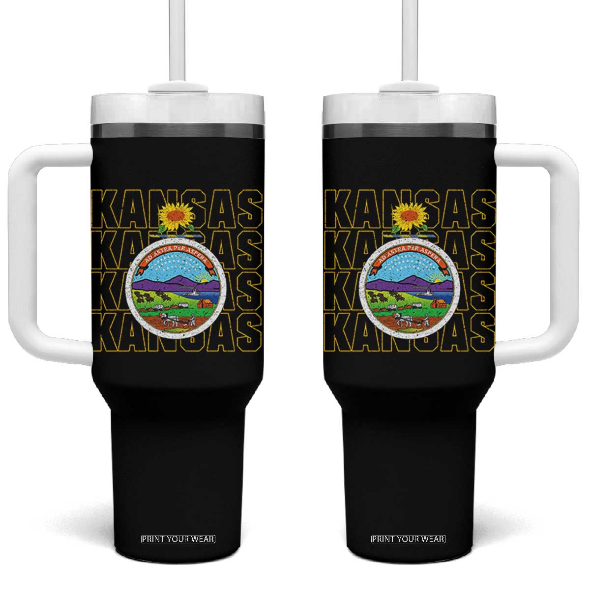 Retro Kansas Flag Vintage KS Souvenir Tumbler With Handle TS14 One Size: 40 oz Black Print Your Wear