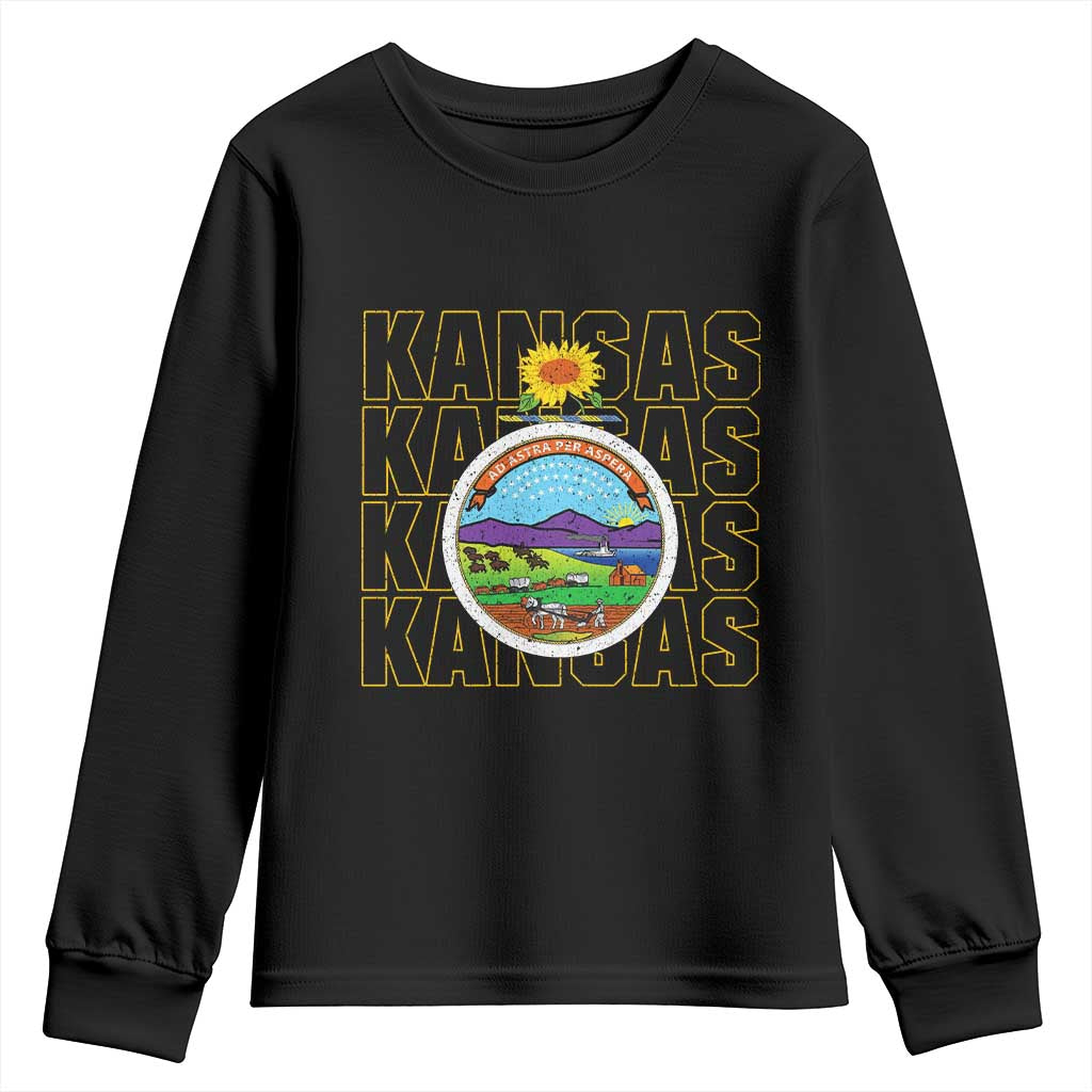 Retro Kansas Flag Vintage KS Souvenir Youth Sweatshirt TS14 Black Print Your Wear