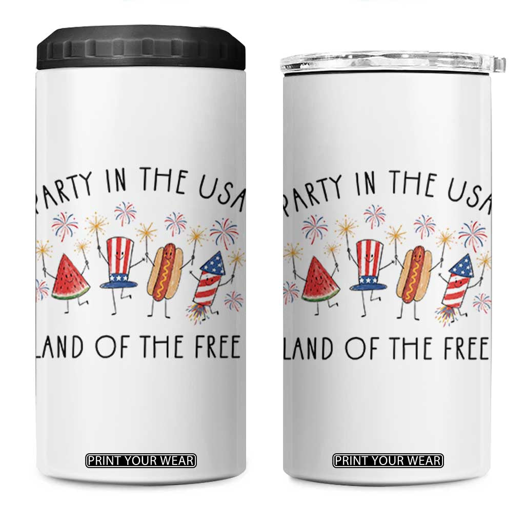 Patriotic Doodle 4 in 1 Can Cooler Tumbler Watermelon Hotdog Firework Cute Fourth of July