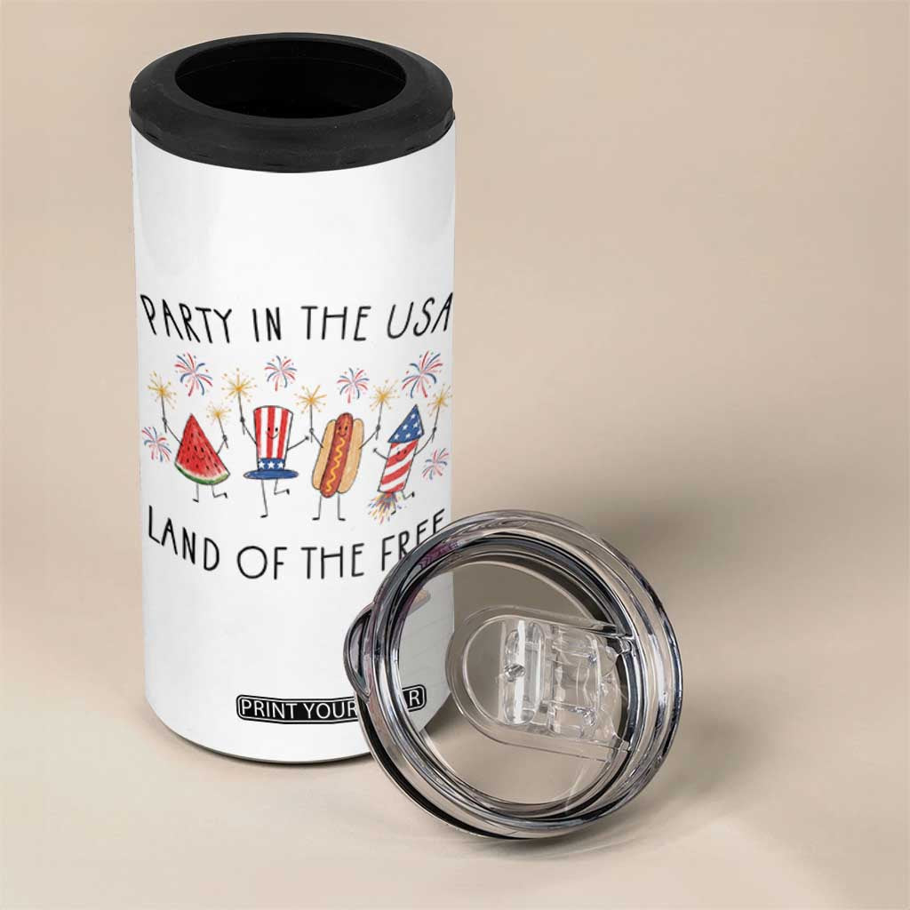 Patriotic Doodle 4 in 1 Can Cooler Tumbler Watermelon Hotdog Firework Cute Fourth of July