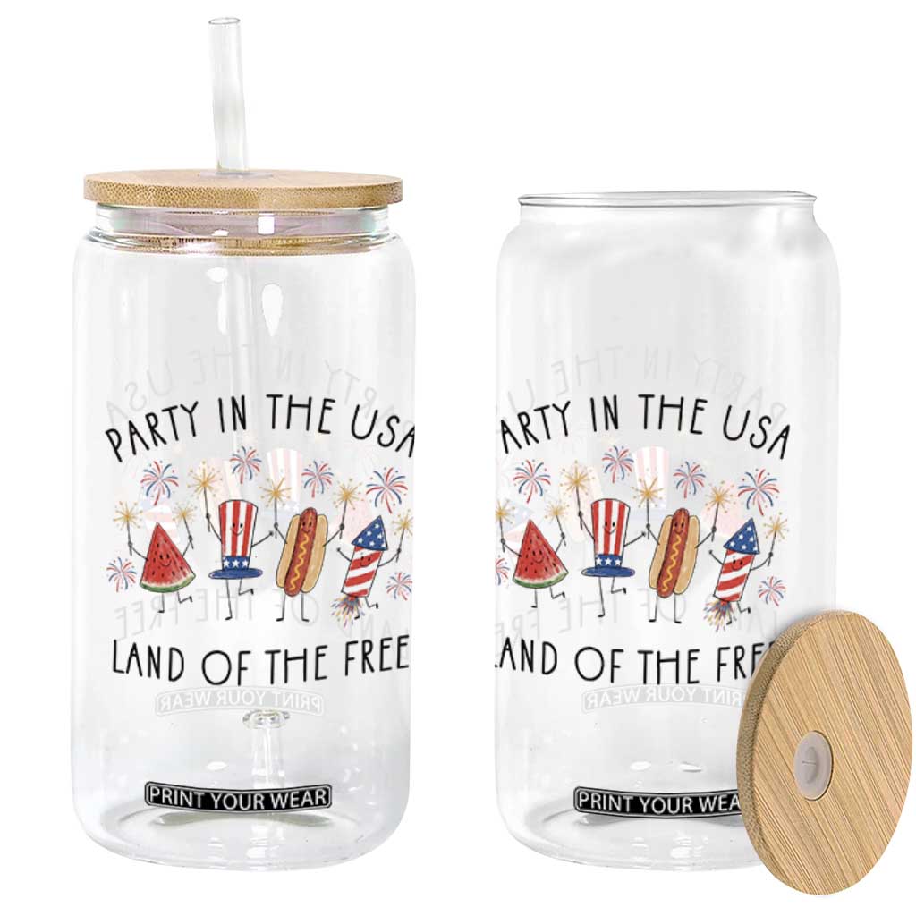 Patriotic Doodle Glass Can Watermelon Hotdog Firework Cute Fourth of July
