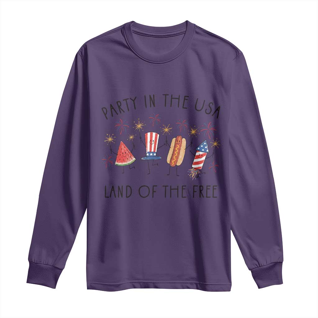 Patriotic Doodle Long Sleeve Shirt Watermelon Hotdog Firework Cute Fourth of July