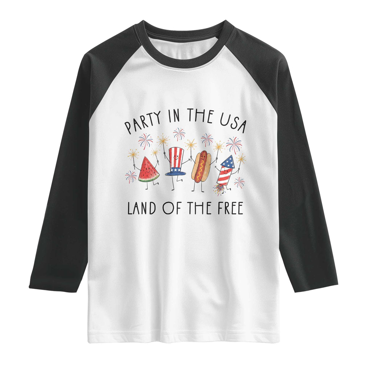 Patriotic Doodle Raglan Shirt Watermelon Hotdog Firework Cute Fourth of July TS14 White Black Print Your Wear
