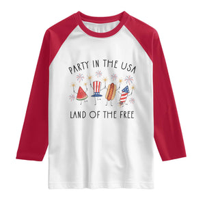 Patriotic Doodle Raglan Shirt Watermelon Hotdog Firework Cute Fourth of July TS14 White Red Print Your Wear