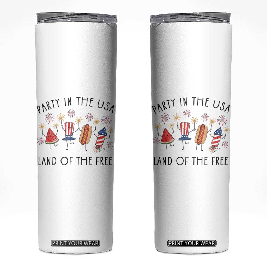 Patriotic Doodle Skinny Tumbler Watermelon Hotdog Firework Cute Fourth of July TS14 White Print Your Wear