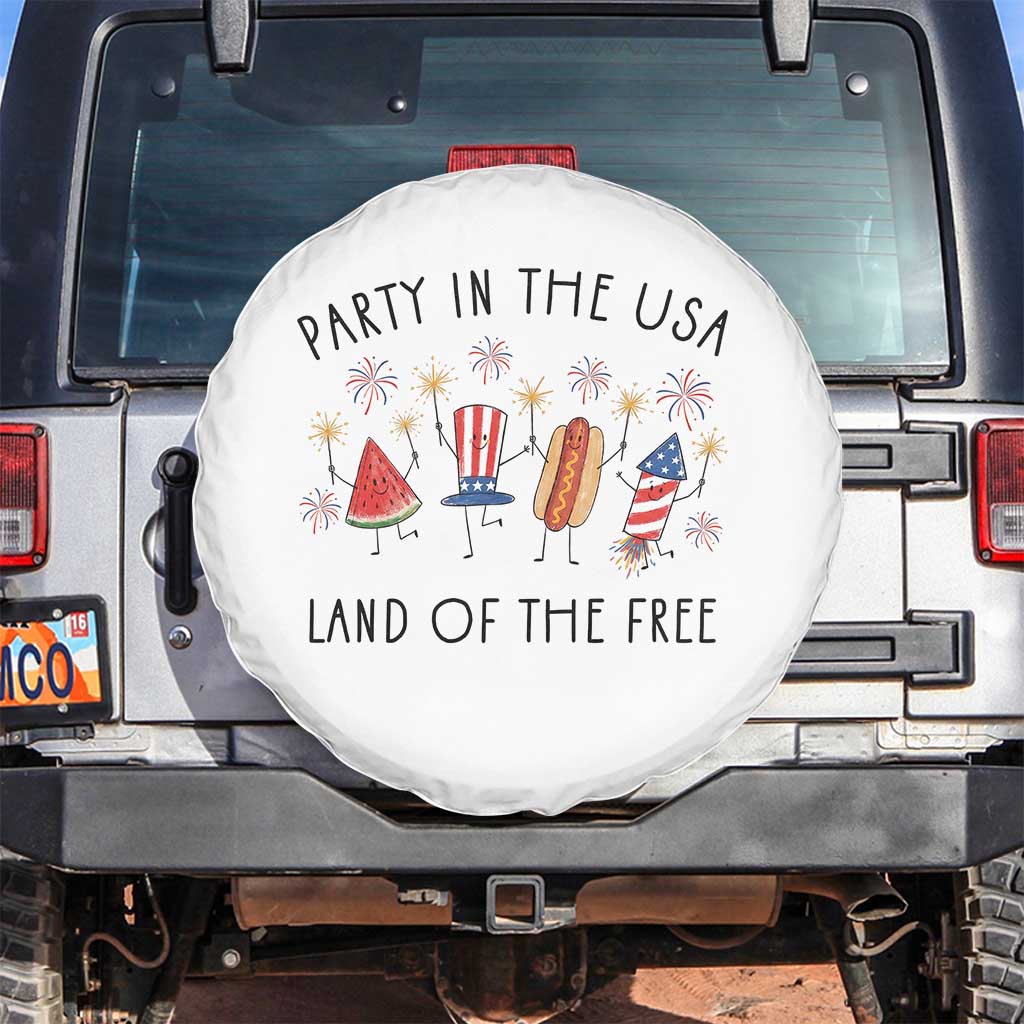 Patriotic Doodle Spare Tire Cover Watermelon Hotdog Firework Cute Fourth of July